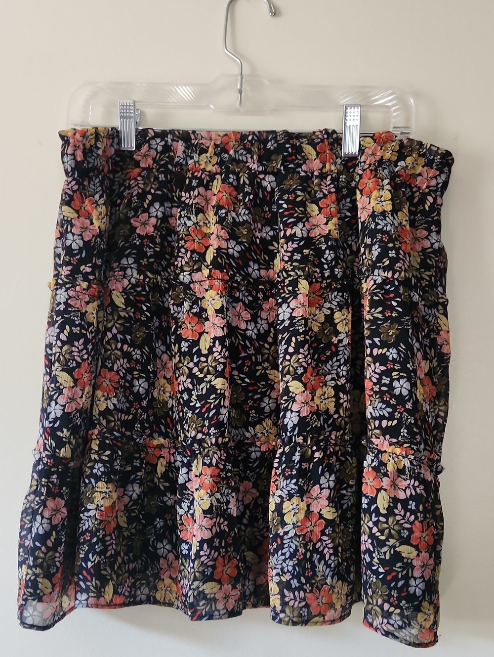 LOFT Black Floral Tiered Mini Skirt